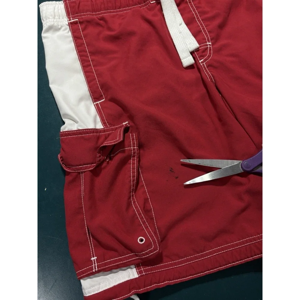 Vintage Y2K Nike Red Swim‎ Trunks Cargo Board Shorts Men's Medium Retro Baggy